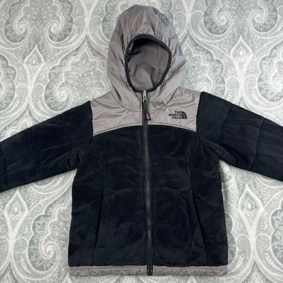 Girls North Face Reversible Fleece Hooded Jacket - Picture 1 of 6